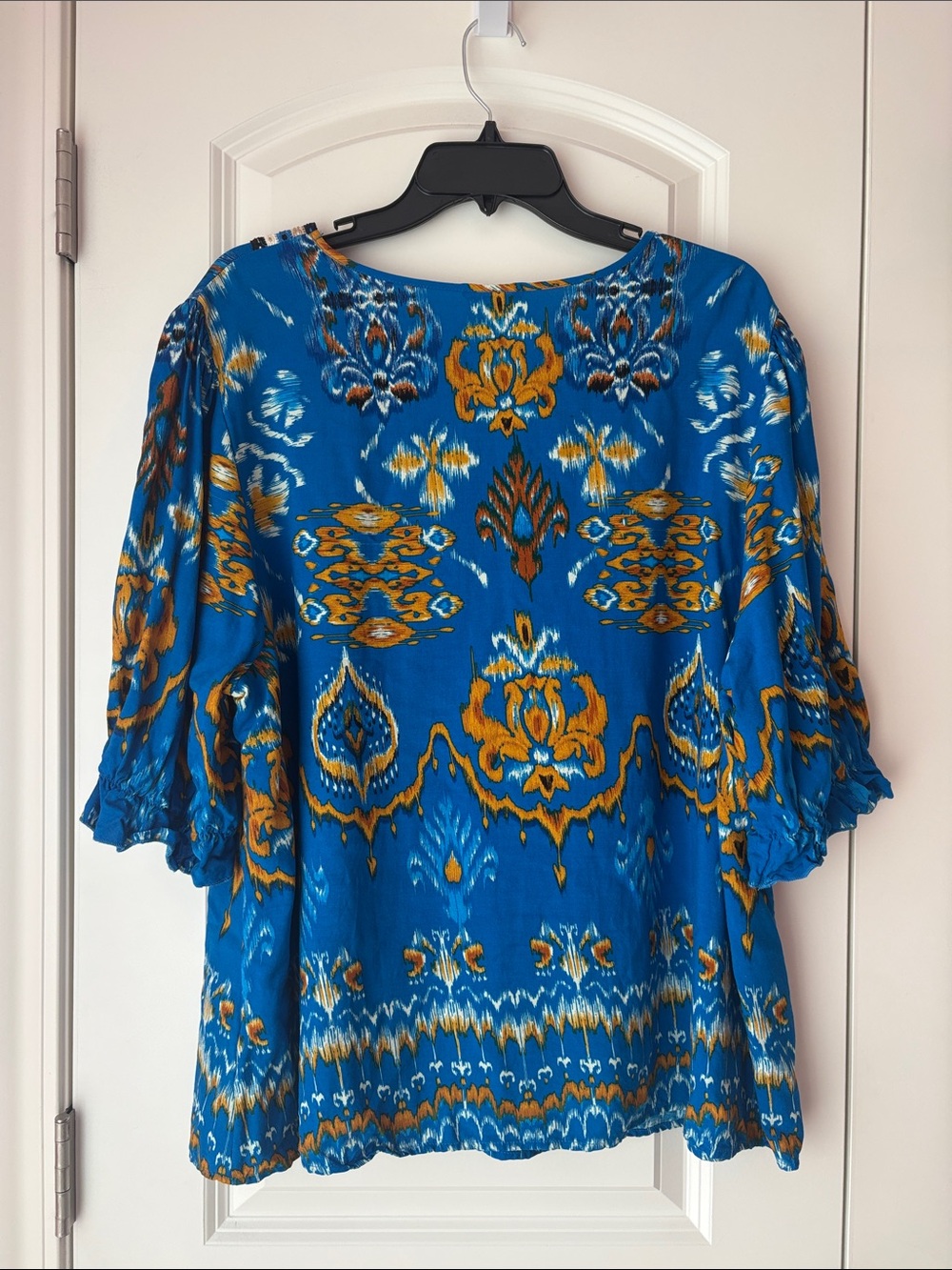 Cato Blue and Mustard Short Sleeve Blouse - Picture 3 of 11
